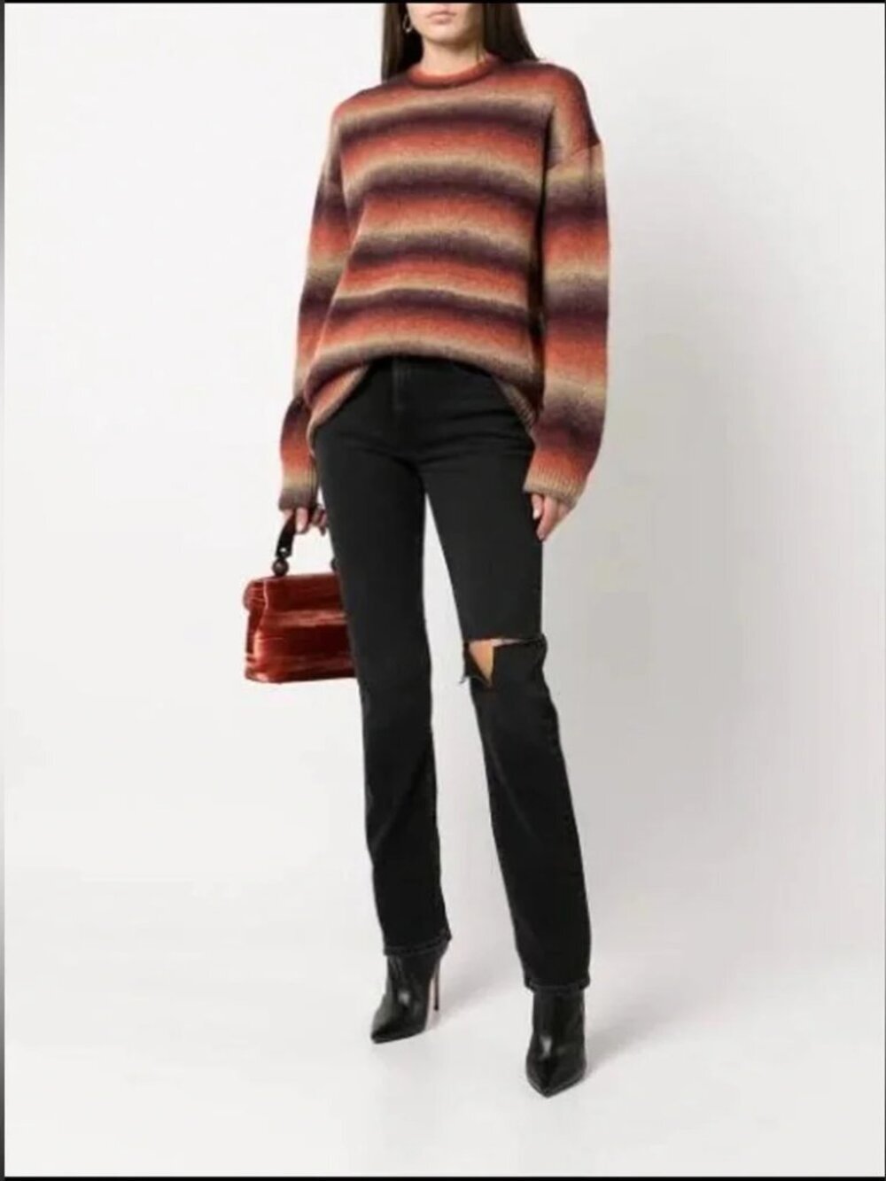 Re Done Sweater Long Sleeve Crew Neck Wool Alpaca Knit Striped Ribbed Size Large